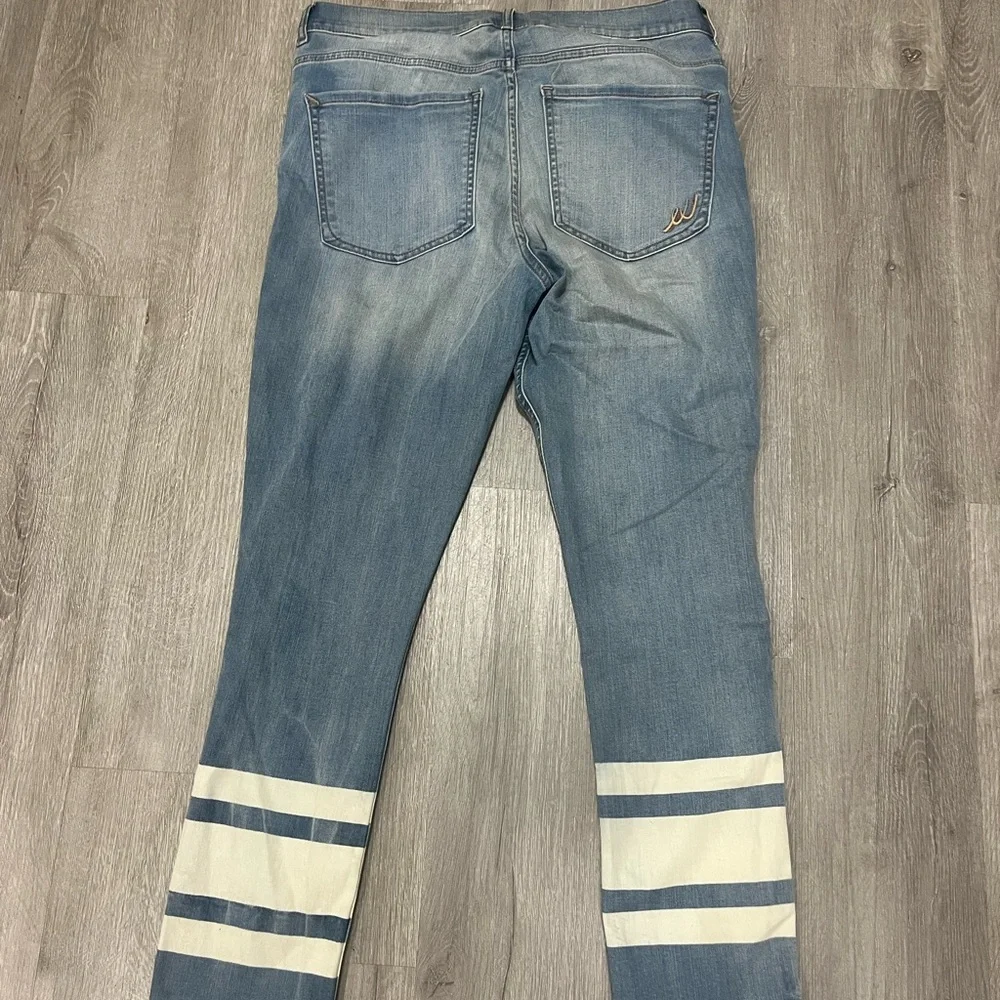 Express Blue Straight Leg Jeans with White Stripes - Picture 2 of 2